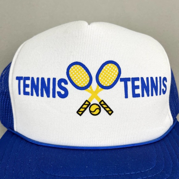 Vintage Tennis Snapback Hat Trucker Adult Blue White Rackets Ball ATP Tour 80s - Picture 3 of 6